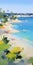 Sunny Impressionism: Isolated Beach Painting With Mountains