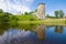 Sunny June day on the Pskova river. View of the Gremyachaya tower. Pskov, Russia