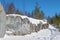 Sunny March day in the old marble quarry. Ruskeala