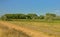 Sunny marshes with meadows and trees under a clear blue sky in Kalkense Meersen nature reerve, Flanders, Belgium