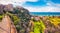 Sunny morning panorama of the Tono village and fortification citadel Millazo. Colorful spring view of Sicily, Italy, Europe. Brigh