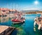 Sunny morning seascape of Ionian Sea. Great outdoor scene of Kefalonia island, Greece, Europe. Nice summer view of Fiskardo port.