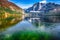 Sunny morning and swan on the lake Altausseer See Alps Austria E