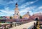 Sunny morning view of bell tower of Reunification Cathedral, Fortified churches inside Alba Carolina Fortress.