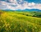 Sunny morning view of Carpathians with Hoverla and Petros peaks on background.