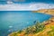 Sunny morning view of Milazzo cape with nature reserve Piscina di Venere, Sicily, Italy, Europe. Splendid summer seascape of Medit