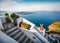 Sunny morning view of Santorini island. Picturesque spring scene of the famous Greek resort Thira, Greece, Europe.