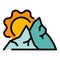 Sunny mountains icon color outline vector