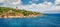Sunny panoramic view of old Venetian lighthouse. Colorful morning seascape of Ionian Sea. Wonderful outdoor scene of Kefalonia