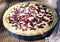 Sunny Photo with a morning breakfast in rustic style. Cheesecake raspberries and blueberries on wooden table.