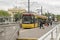 Sunny ride exploring warsaw on a modern yellow tram