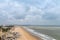 Sunny sea and beach, white waves, golden beach