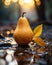 Sunny Serenity: A Beautiful Yellow Pear Adorned with Water Droplets