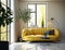 Sunny Serenity A Modern Living Room with Yellow Sofa - Generative AI