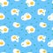Sunny side up eggs and chives vector seamless pattern.