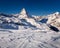 Sunny Ski Slope and Matterhorn Peak in Zermatt