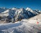 Sunny Ski Slope and Mountains Peaks in Zermatt