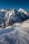 Sunny Ski Slope and Mountains Peaks in Zermatt