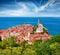 Sunny spring cityscape of Piran port. Magnificent morning seascape of Adriatic Sea. Beautiful outdoor scene of Slovenia, Europe. T