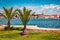 Sunny spring view of popular summer resort Porec. Colorful spring seascape of Adriatic Sea. Great morning scene of Istrian