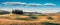 Sunny spring view of small cypress forest among the field of wheat. Berautiful morning panorama  in Tuscany, Val d`Orcia valley,