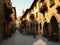 Sunny street of ancient medieval city, Generative AI Illustration