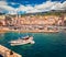 Sunny summer cityscape of Bastia port.