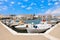 Sunny summer day and beautiful fishing boats in the port of Elafonisos village island, Laconia, Peloponnese, Greece June 2018.