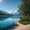 On a sunny summer day, there is a panorama of Big Lake Almaty.