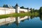 Sunny summer day at the walls of Borisoglebsky Monastery. The village of Borisoglebsky. Yaroslavl Region, Russia