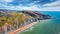 Sunny summer view from flying drone of Giallonardo Beach. Splendid summer seascape of Mediterranean sea, Sicily, Italy, Europe. Tr