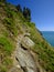 Sunny summer views from near Bolt Head over Starehole Bay, towards the Salcombe estuary and Prawle Point, Devon, UK