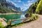 Sunny sunrise at Gosausee lake in Alps, Austria