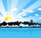 Sunny urban panorama background