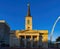 Sunny view of The Gateway Arch and Basilica of Saint Louis, King of France