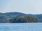 Sunny view of the landscape of Broken Bow Lake in Beavers Bend State Park