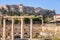 Sunny view of the Library of Hadrian overlooking Acropolis, Athens, Greece