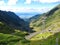 Sunny view and the road to lake Bilea in Fagaras, Transsylvania, Romania