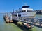 Sunny Waterfront with Passenger Ferry and Sailboat, San Francisco Pier