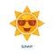 Sunny weather icon with cool sun in sunglasses