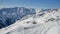 Sunny Winter Day in Snowy Alps Mountains in Solden Valley Time Lapse. Dolly Shot over Snowdrift