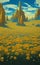 Sunny yellow meadow - surreal fantasy landscape