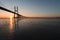 Sunrays at Vasco de Gama Bridge in Lisbon. Ponte Vasco de Gama, Lisboa, Portugal