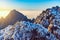 Sunrise above colorful peaks of Huangshan National park.