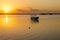 Sunrise above quiet water of Bacalar lagoon in Mexico