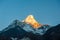 Sunrise on Ama Dablam peak mountain. Trekking in Nepal Himalayas. EBC Everest base camp trek trail upper part from Lukla to EBC