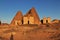 The sunrise, the ancient pyramids of Meroe in Sahara desert, Sudan