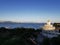 Sunrise of Bacoli in Naples with a view of Vesuvius and the church of San Gioacchino