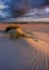 Sunrise on the Baltic Sea coast, sand dunes, beach, Kolobrzeg, Poland.