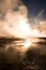 Sunrise behind fumaroles at an altitude of 4300m, in El Tatio Geysers at the Atacama desert in Chile